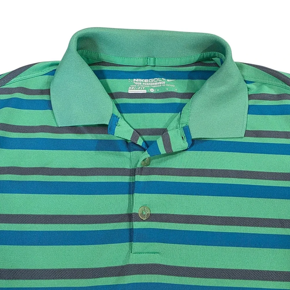 Nike Golf Dri-Fit Tour‎ Performance Men Polo Shirt Green Purple Stripe Size M